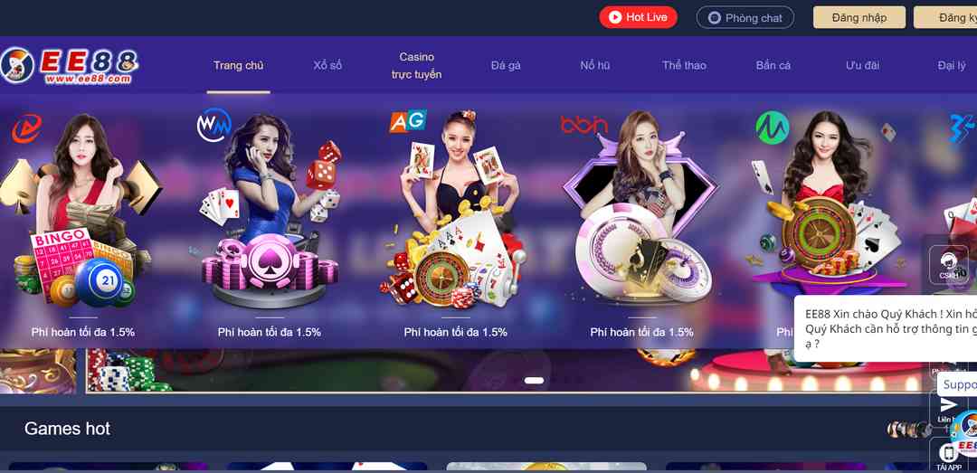 Casino trực tuyến hot hit có tại EE88